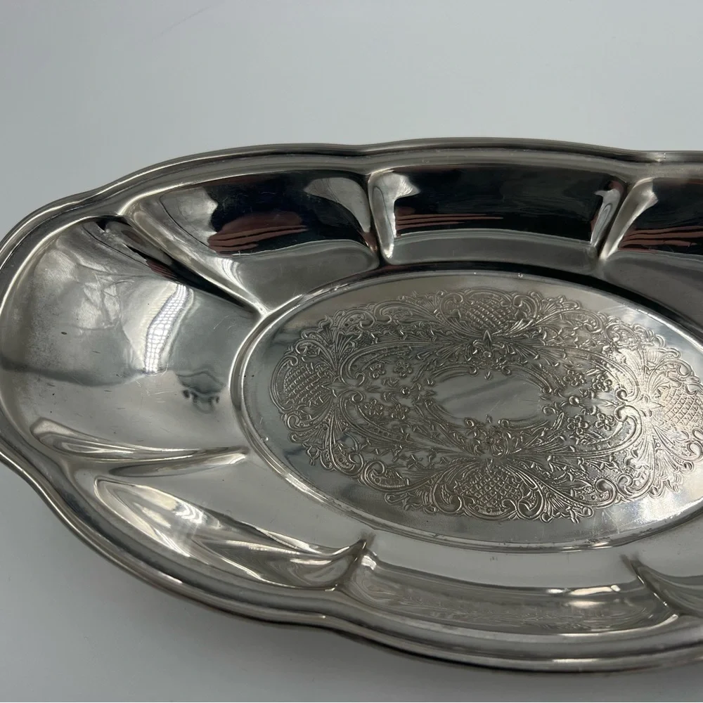 Vintage National Silver Co N.S.Co Silver on Copper Oval Bread Bowl Dish